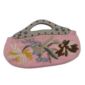 Vintage Guess Pink and Gray Magnetic Floral Clutch with Handle Boho Artsy Purse